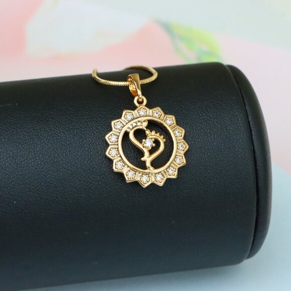 "Rose Gold Krishna Flute Pendant with Crystal Border, XPPT1579 - Picture 3 of 13